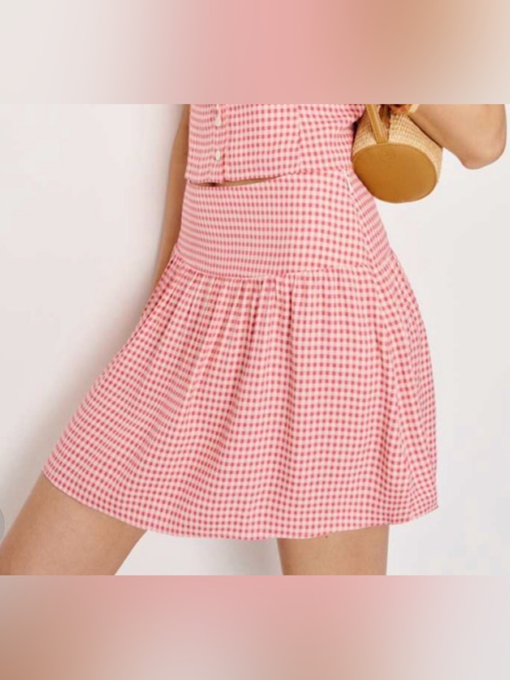 Reformation Doretha Red/pink Gingham Mini Skirt